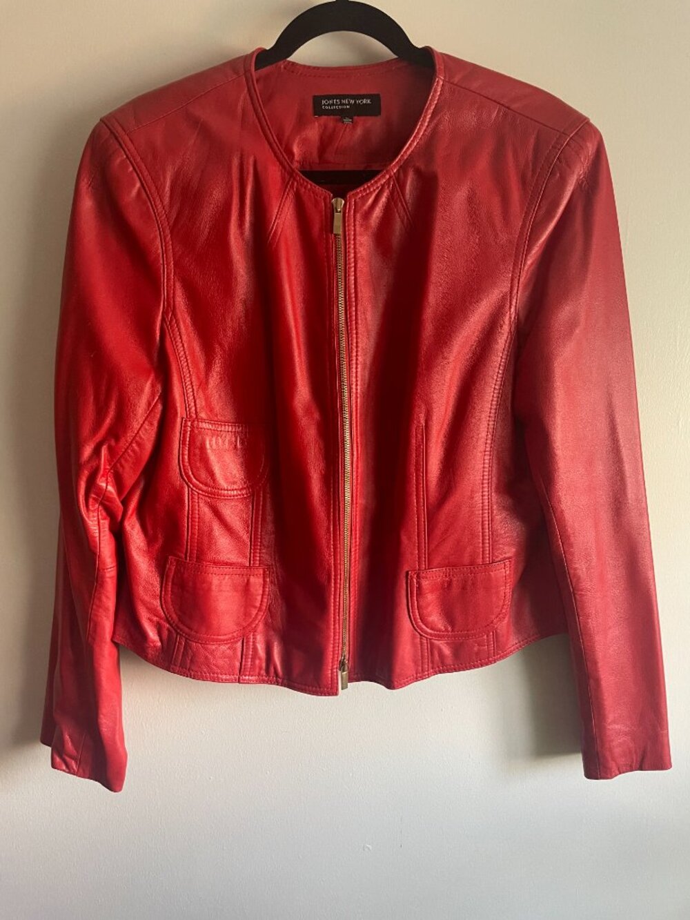 Jones New York Red Leather Bomber Jacket Size XL